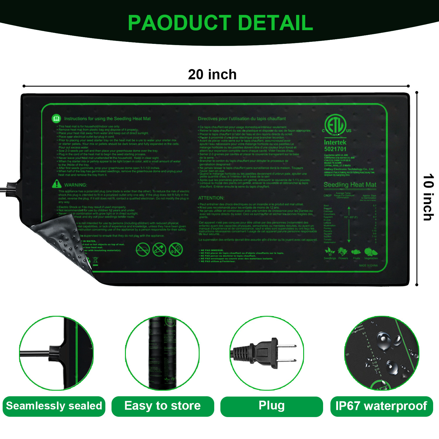 Two-pack 20x10Inch Seedling He - Heat Mat Seedling recension och pris
