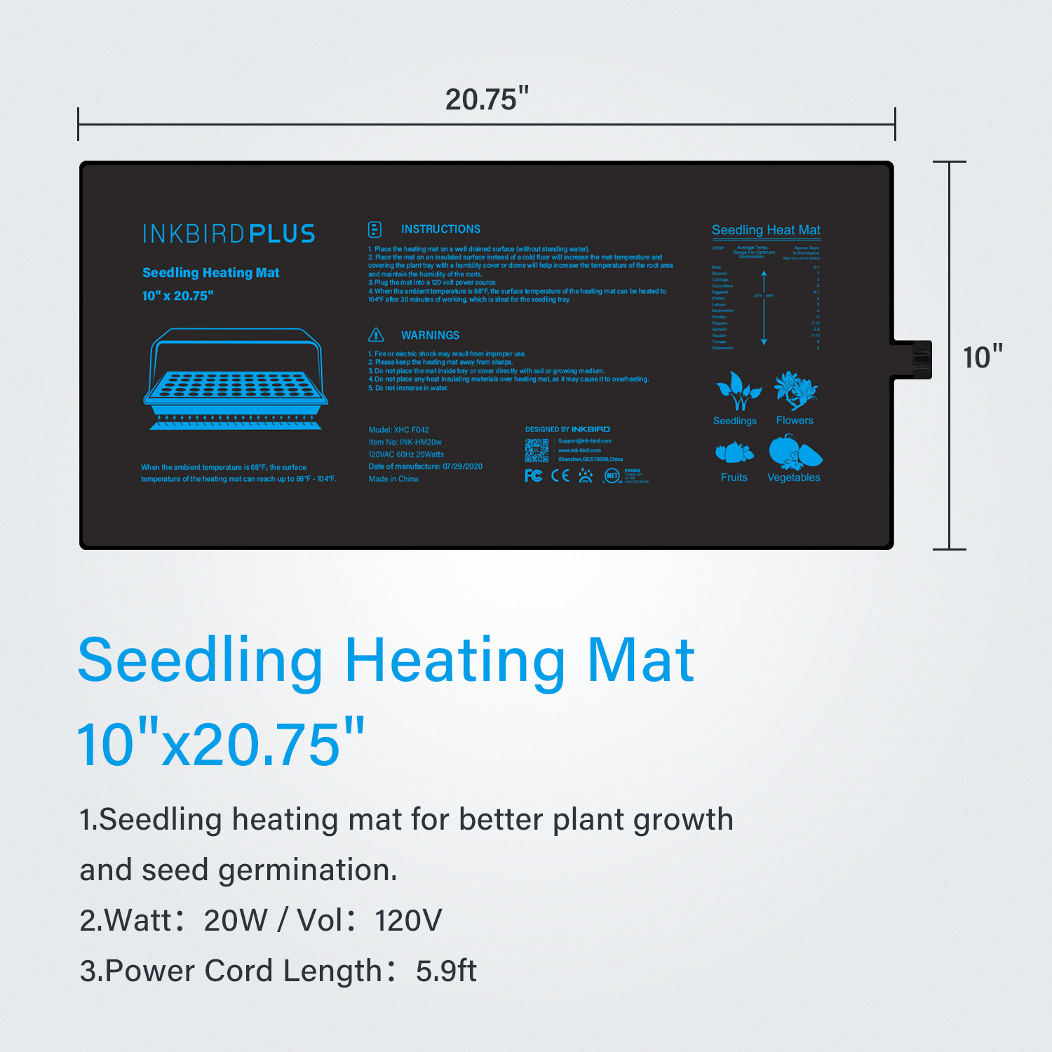 20.75x10CM EU/US/UK/AU Plug Se - Heat Mat Seedling recension och pris